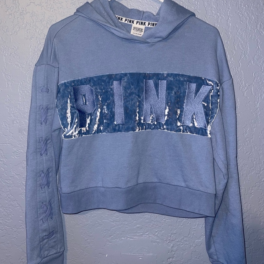 PINK velvet logo cropped hoodie